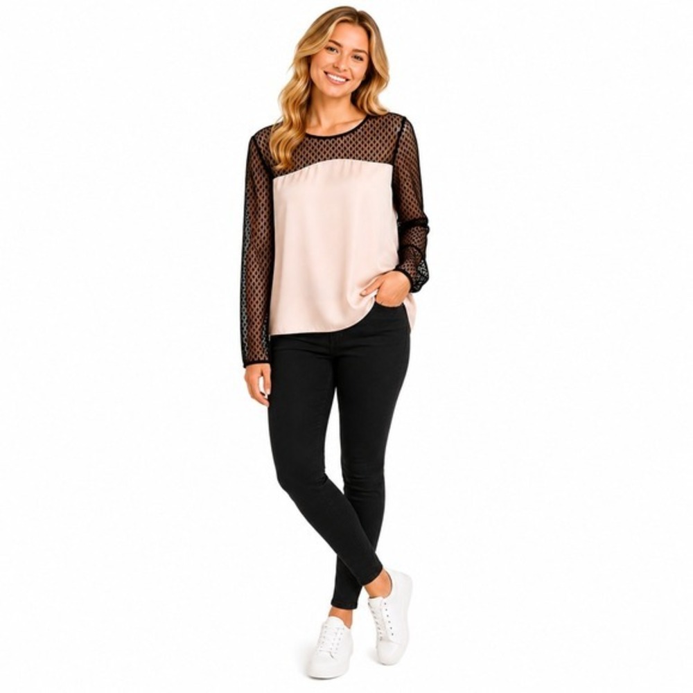 Diane Von Furstenberg Darlina Womens S Rose Opal Silk‎ Blouse Black Lace NWT